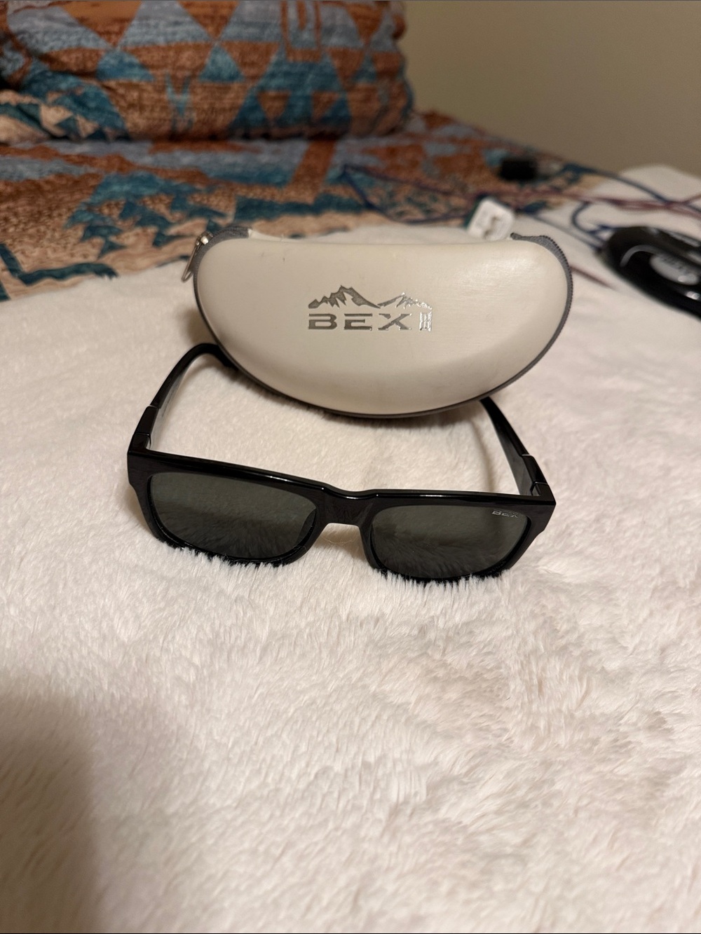 BEX Men's Black Polarized Rectangle Sunglasses